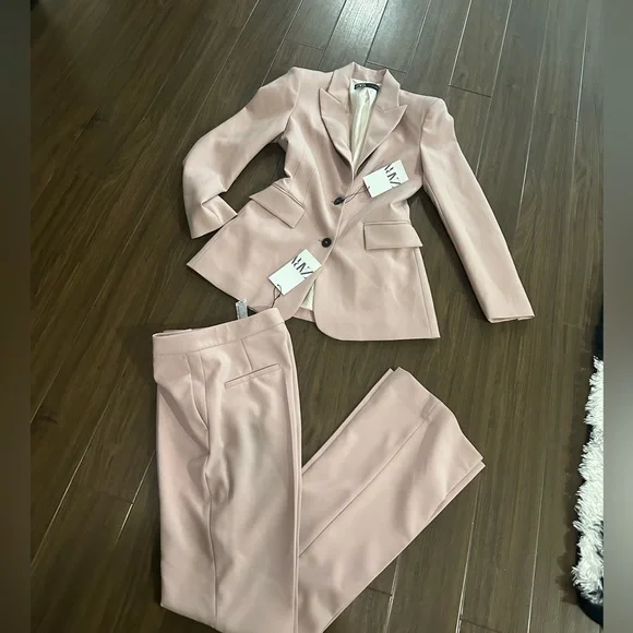 Zara powered pink brush classic fit tuxedo suit
